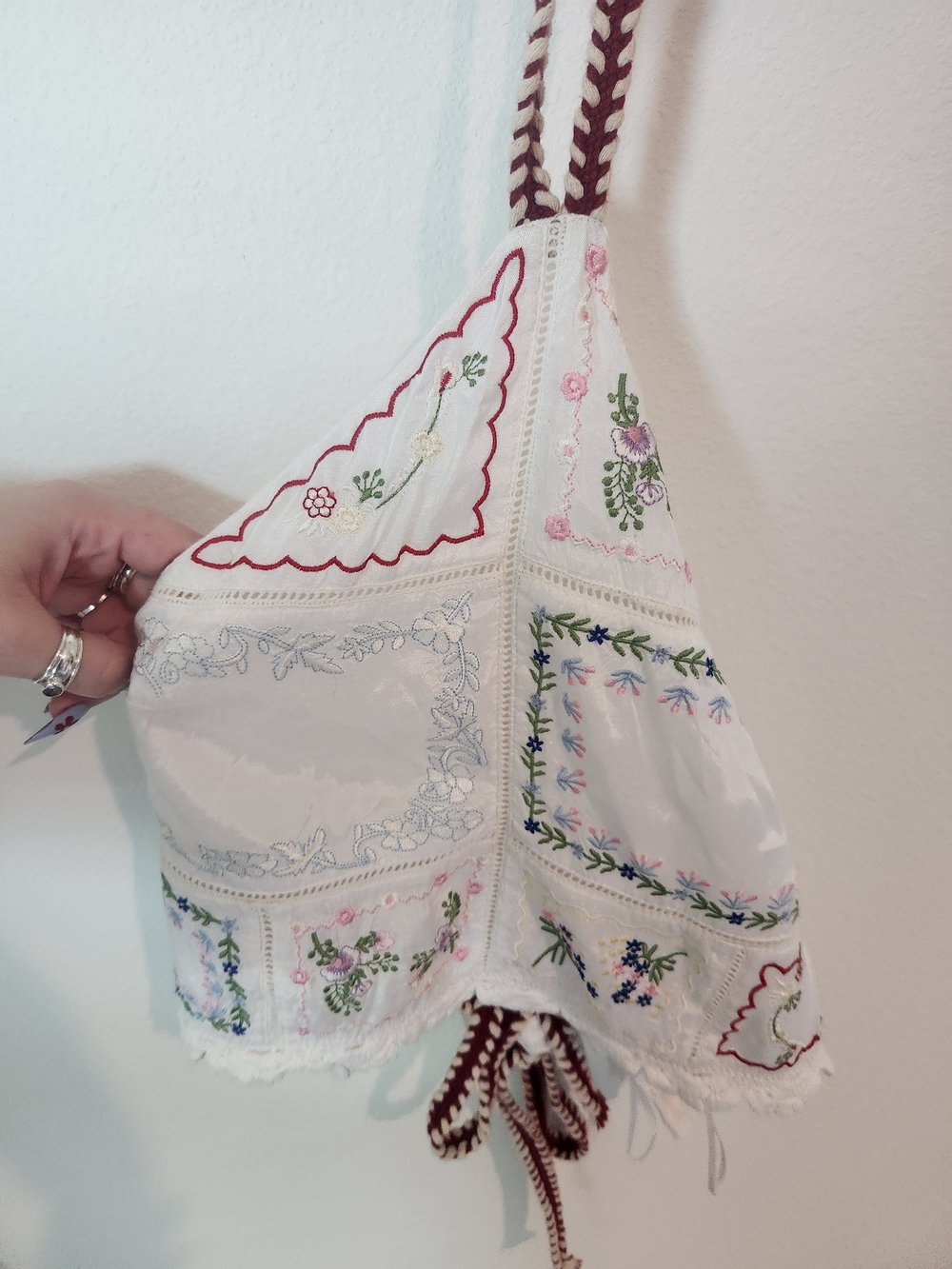 Urban Outfitters White Embroidered Patchwork Halter Crop Top